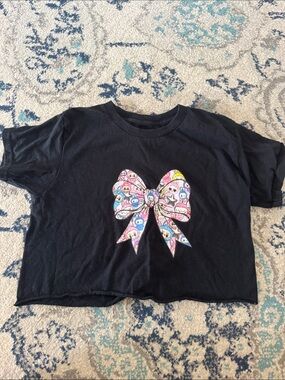 Tweenstyle Black Tee with Colorful Bow Graphic